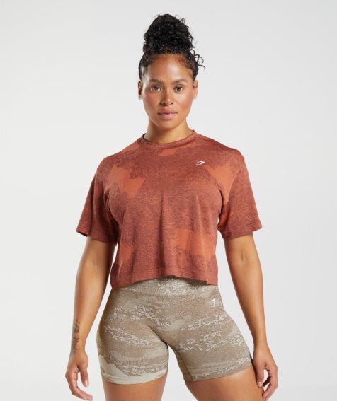 Women's Gymshark Adapt Camo Seamless Cropped Tops Brown | NZ 5QXGSV